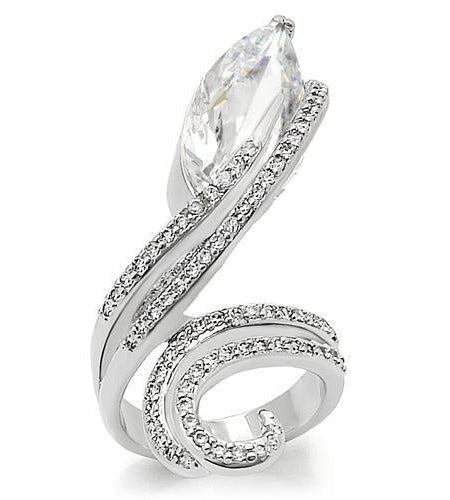 0W253 - Rhodium Brass Ring with AAA Grade CZ in Clear