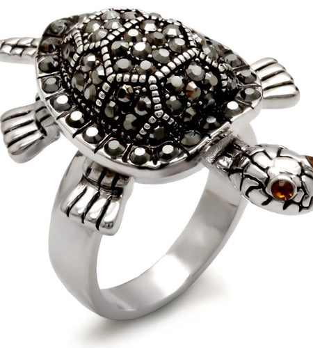 0W285 - Rhodium Brass Ring with Top Grade Crystal in Multi Color