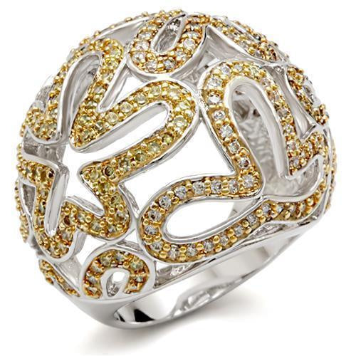 Load image into Gallery viewer, 1W095 - Reverse Two-Tone Brass Ring with AAA Grade CZ in Topaz
