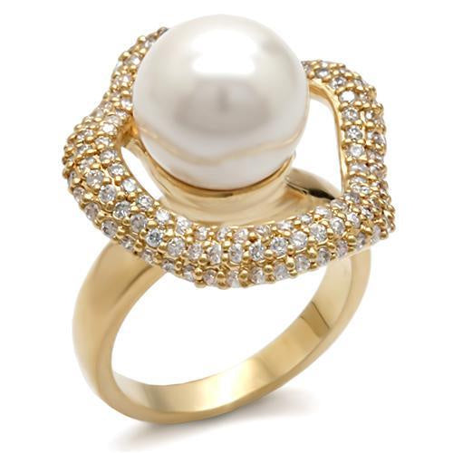Load image into Gallery viewer, 1W103 - Gold Brass Ring with Synthetic Pearl in White
