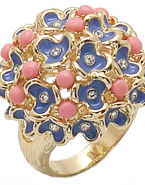 Load image into Gallery viewer, 1W106 - Gold Brass Ring with Semi-Precious Coral in Rose
