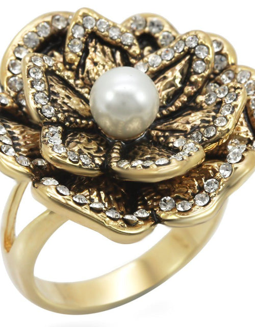 Load image into Gallery viewer, 1W063 - Gold Brass Ring with Synthetic Pearl in Citrine Yellow
