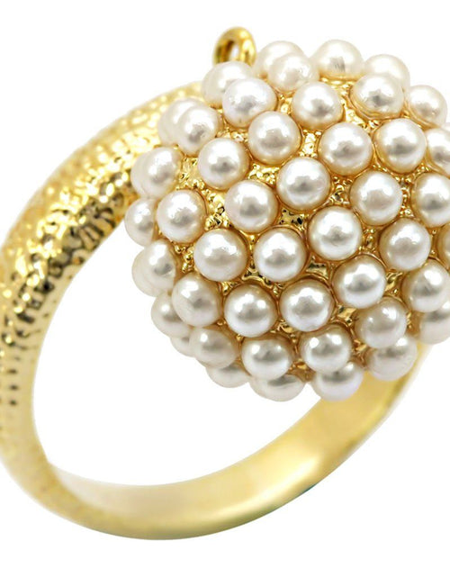 Load image into Gallery viewer, 1W060 - Gold Brass Ring with Synthetic Pearl in Citrine Yellow
