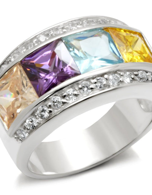Load image into Gallery viewer, 32919 - High-Polished 925 Sterling Silver Ring with AAA Grade CZ in Multi Color
