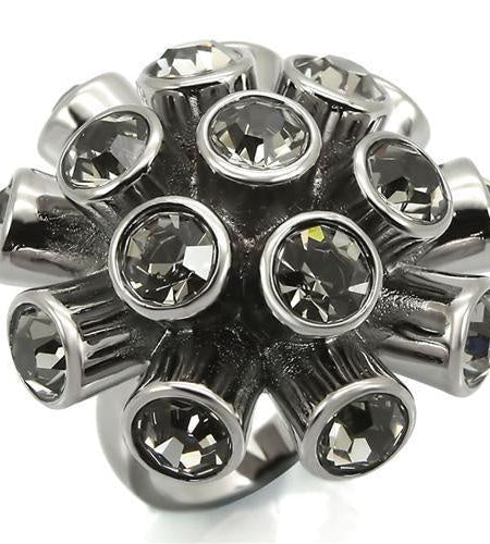 0W306 - Ruthenium Brass Ring with Top Grade Crystal in Jet
