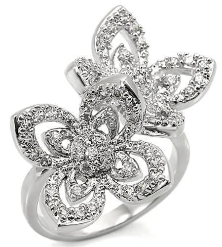 0W336 - Rhodium Brass Ring with AAA Grade CZ in Clear