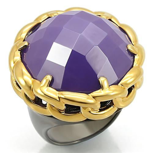 Load image into Gallery viewer, 0W311 - Gold+Ruthenium Brass Ring with Milky CZ in Tanzanite
