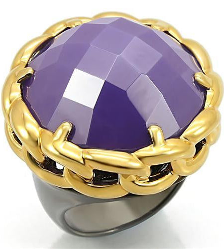 0W311 - Gold+Ruthenium Brass Ring with Milky CZ in Tanzanite