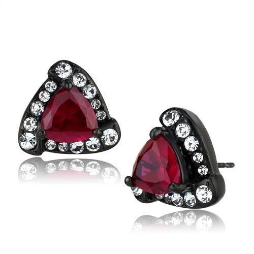 Load image into Gallery viewer, TK2272 - IP Black(Ion Plating) Stainless Steel Earrings with AAA Grade CZ in Ruby

