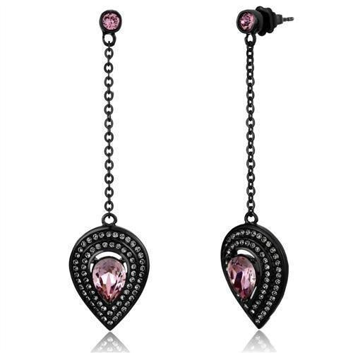 Load image into Gallery viewer, TK2380 - IP Black(Ion Plating) Stainless Steel Earrings with Top Grade Crystal in Light Rose
