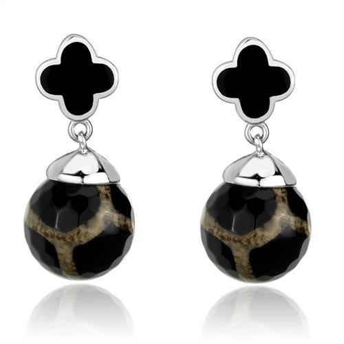 Load image into Gallery viewer, TK2383 - High polished (no plating) Stainless Steel Earrings with Synthetic Onyx in Multi Color
