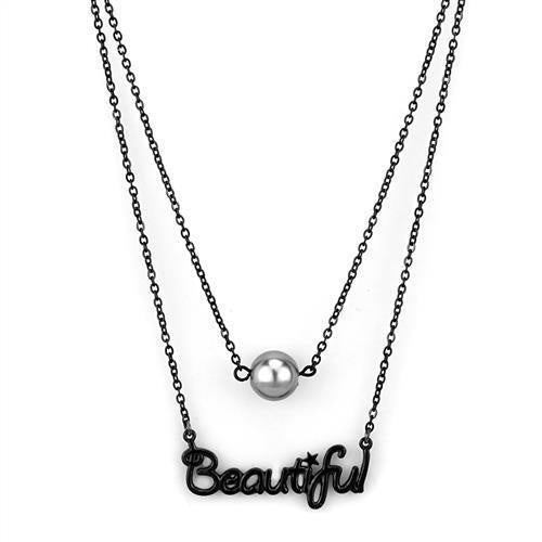 Load image into Gallery viewer, TK2628 - IP Black(Ion Plating) Stainless Steel Necklace with Synthetic Glass Bead in Gray
