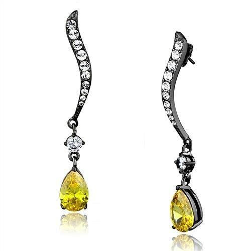 Load image into Gallery viewer, TK2631 - IP Light Black (IP Gun) Stainless Steel Earrings with AAA Grade CZ in Topaz
