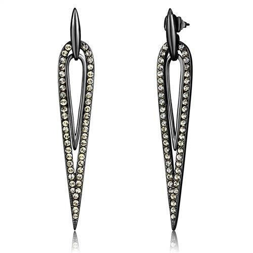 Load image into Gallery viewer, TK2634 - IP Light Black (IP Gun) Stainless Steel Earrings with Top Grade Crystal in Smoky Topaz
