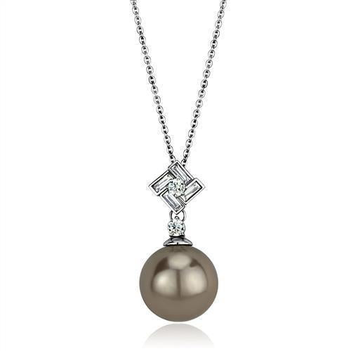 Load image into Gallery viewer, TK2526 - High polished (no plating) Stainless Steel Chain Pendant with Synthetic Glass Bead in Gray

