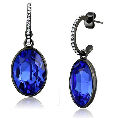 Load image into Gallery viewer, TK2538 - IP Black(Ion Plating) Stainless Steel Earrings with Top Grade Crystal in Sapphire
