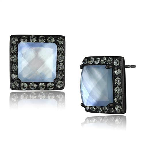 Load image into Gallery viewer, TK2536 - IP Black(Ion Plating) Stainless Steel Earrings with Precious Stone Conch in Aquamarine AB
