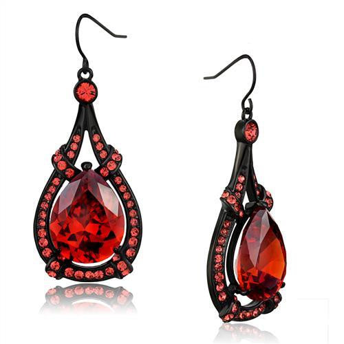 Load image into Gallery viewer, TK2531 - IP Black(Ion Plating) Stainless Steel Earrings with AAA Grade CZ in Orange

