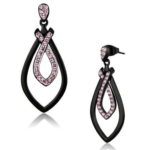 Load image into Gallery viewer, TK2532 - Two-Tone IP Black (Ion Plating) Stainless Steel Earrings with Top Grade Crystal in Light Rose

