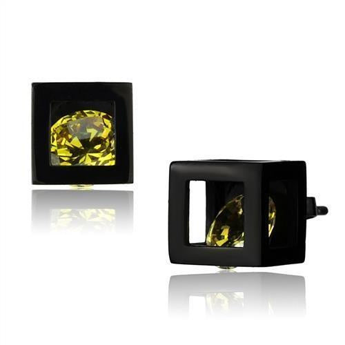 Load image into Gallery viewer, TK2540 - IP Black(Ion Plating) Stainless Steel Earrings with AAA Grade CZ in Topaz
