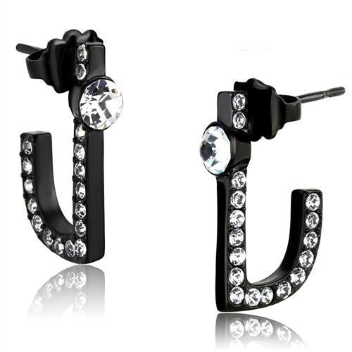 Load image into Gallery viewer, TK2150 - IP Black(Ion Plating) Stainless Steel Earrings with Top Grade Crystal in Clear
