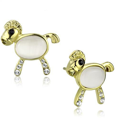 Load image into Gallery viewer, TK2152 - IP Gold(Ion Plating) Stainless Steel Earrings with Synthetic Cat Eye in White
