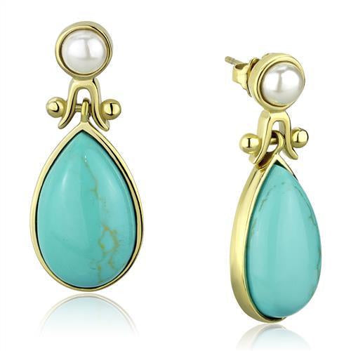 Load image into Gallery viewer, TK2151 - IP Gold(Ion Plating) Stainless Steel Earrings with Synthetic Turquoise in Turquoise
