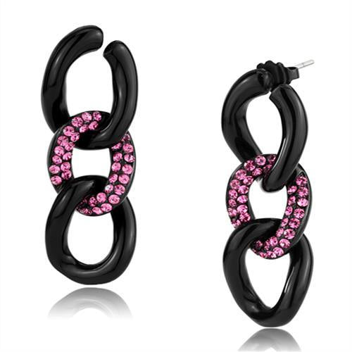 Load image into Gallery viewer, TK2711 - IP Black(Ion Plating) Stainless Steel Earrings with Top Grade Crystal in Light Peach

