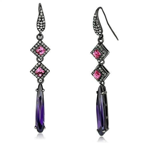 Load image into Gallery viewer, TK2712 - IP Light Black (IP Gun) Stainless Steel Earrings with AAA Grade CZ in Amethyst
