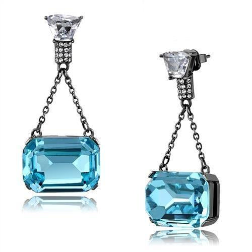 Load image into Gallery viewer, TK2713 - IP Light Black (IP Gun) Stainless Steel Earrings with Top Grade Crystal in Sea Blue
