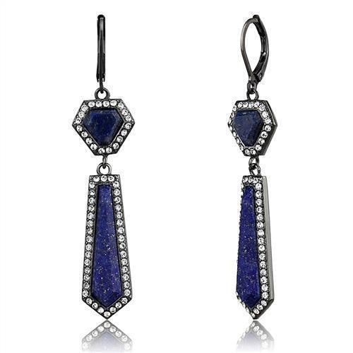 Load image into Gallery viewer, TK2723 - IP Light Black (IP Gun) Stainless Steel Earrings with Precious Stone Lapis in Montana
