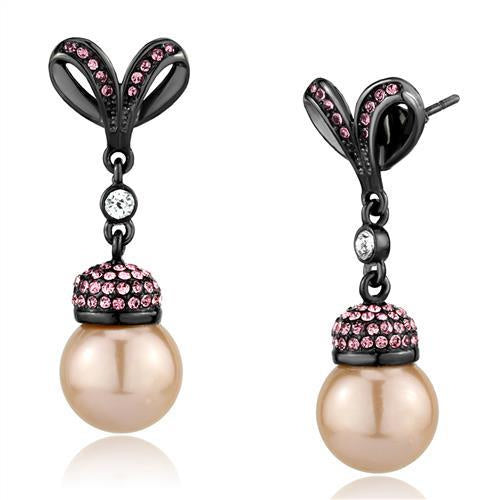 Load image into Gallery viewer, TK2710 - IP Light Black (IP Gun) Stainless Steel Earrings with Synthetic Pearl in Rose
