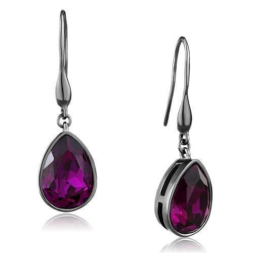 Load image into Gallery viewer, TK2705 - IP Light Black (IP Gun) Stainless Steel Earrings with Top Grade Crystal in Fuchsia
