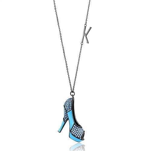 Load image into Gallery viewer, TK2704 - IP Light Black (IP Gun) Stainless Steel Chain Pendant with Top Grade Crystal in Aquamarine
