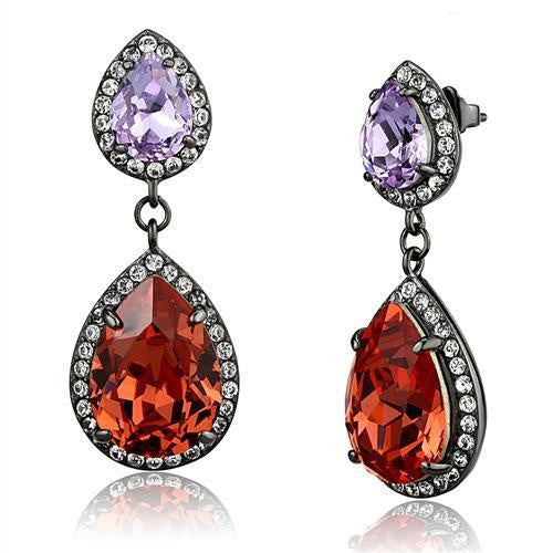 Load image into Gallery viewer, TK2725 - IP Light Black (IP Gun) Stainless Steel Earrings with Top Grade Crystal in Orange
