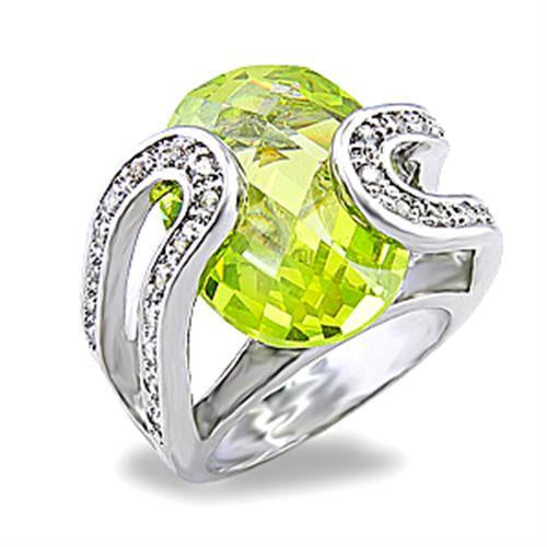 Load image into Gallery viewer, 5X004 - Rhodium Brass Ring with AAA Grade CZ in Apple Green color
