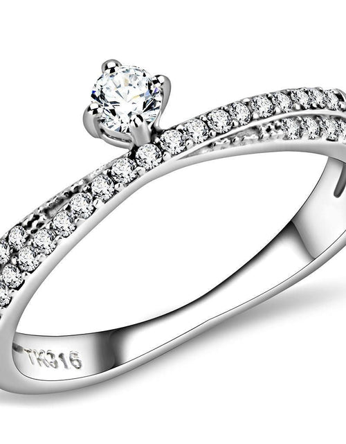 Load image into Gallery viewer, DA153 - High polished (no plating) Stainless Steel Ring with AAA Grade CZ in Clear
