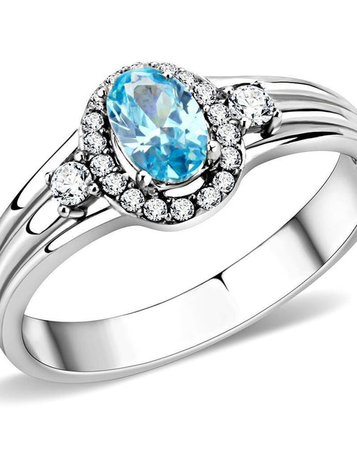 Load image into Gallery viewer, DA166 - High polished (no plating) Stainless Steel Ring with AAA Grade CZ in Sea Blue
