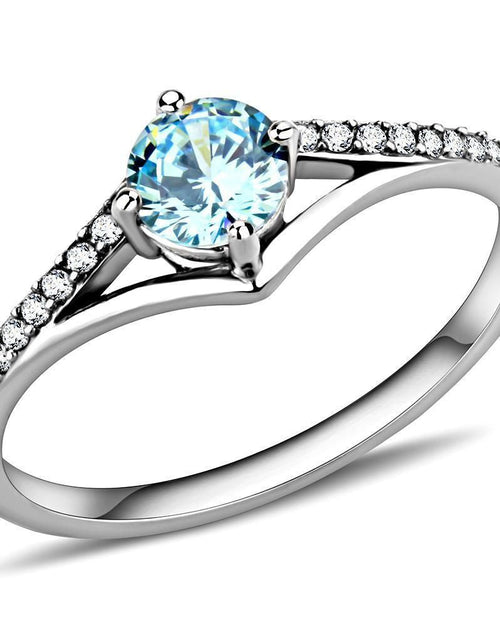 Load image into Gallery viewer, DA167 - High polished (no plating) Stainless Steel Ring with AAA Grade CZ in Sea Blue

