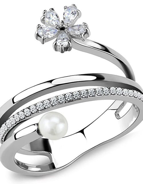 Load image into Gallery viewer, DA059 - High polished (no plating) Stainless Steel Ring with Synthetic Pearl in White
