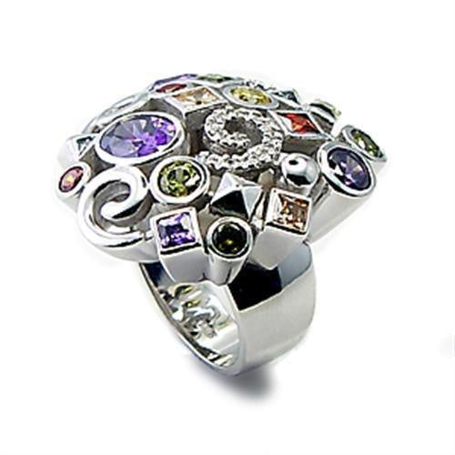 Load image into Gallery viewer, 6X051 - Rhodium Brass Ring with AAA Grade CZ in Multi Color
