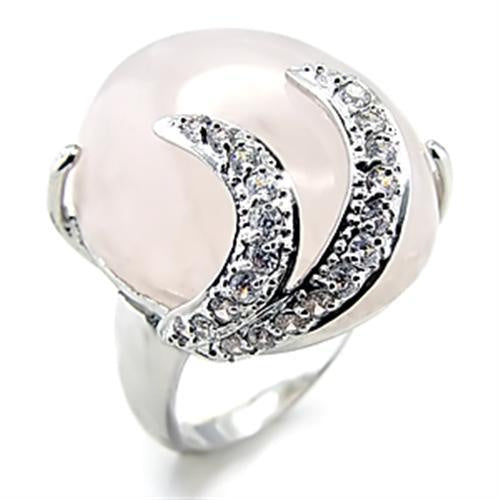 Load image into Gallery viewer, 6X028 - Rhodium Brass Ring with Precious Stone PINK CRYSTAL in Light Rose
