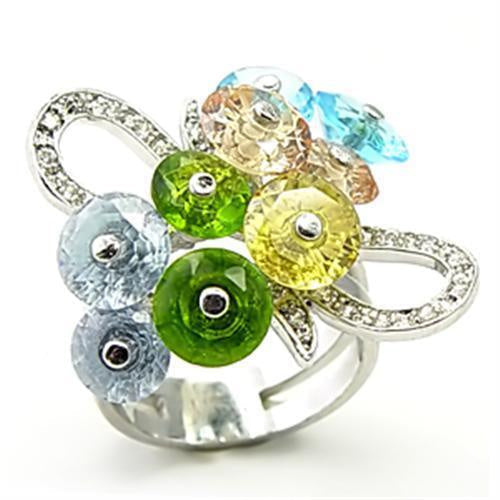 Load image into Gallery viewer, 6X029 - Rhodium Brass Ring with AAA Grade CZ in Multi Color
