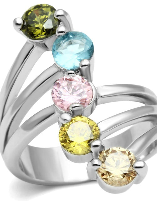 Load image into Gallery viewer, 3W291 - Rhodium Brass Ring with AAA Grade CZ in Multi Color
