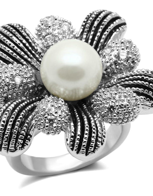 Load image into Gallery viewer, 3W294 - Rhodium Brass Ring with Synthetic Pearl in White
