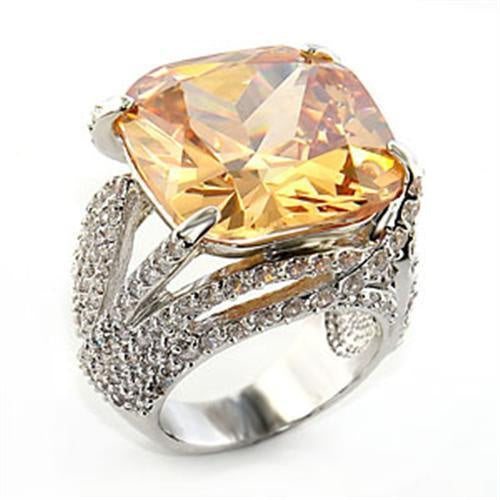 Load image into Gallery viewer, 80607 - Rhodium Brass Ring with AAA Grade CZ in Champagne
