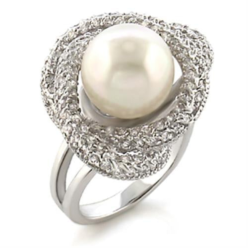 Load image into Gallery viewer, 9W005 - Rhodium Brass Ring with Synthetic Pearl in White
