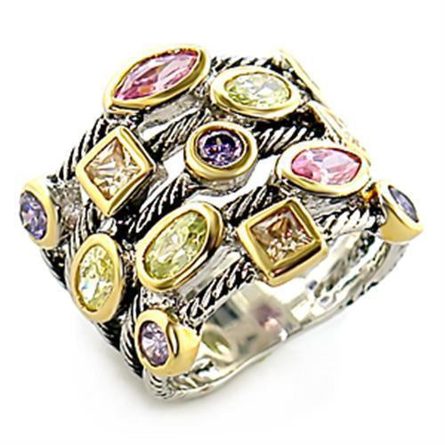 Load image into Gallery viewer, 8X049 - Reverse Two-Tone Brass Ring with AAA Grade CZ in Multi Color
