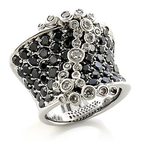 Load image into Gallery viewer, 8X139 - Rhodium Brass Ring with AAA Grade CZ in Jet
