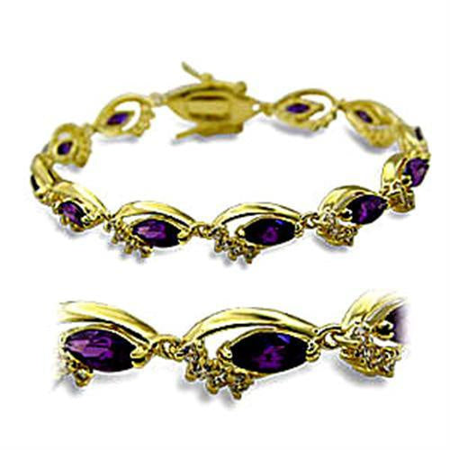 Load image into Gallery viewer, 415703 - Gold Brass Bracelet with AAA Grade CZ in Amethyst
